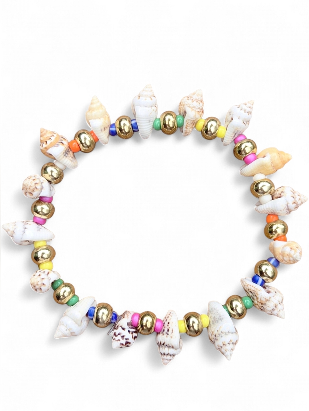 Spiral Sea Shell Beach Seed Bead Colorful Multicolor Bright Stretch Bracelet